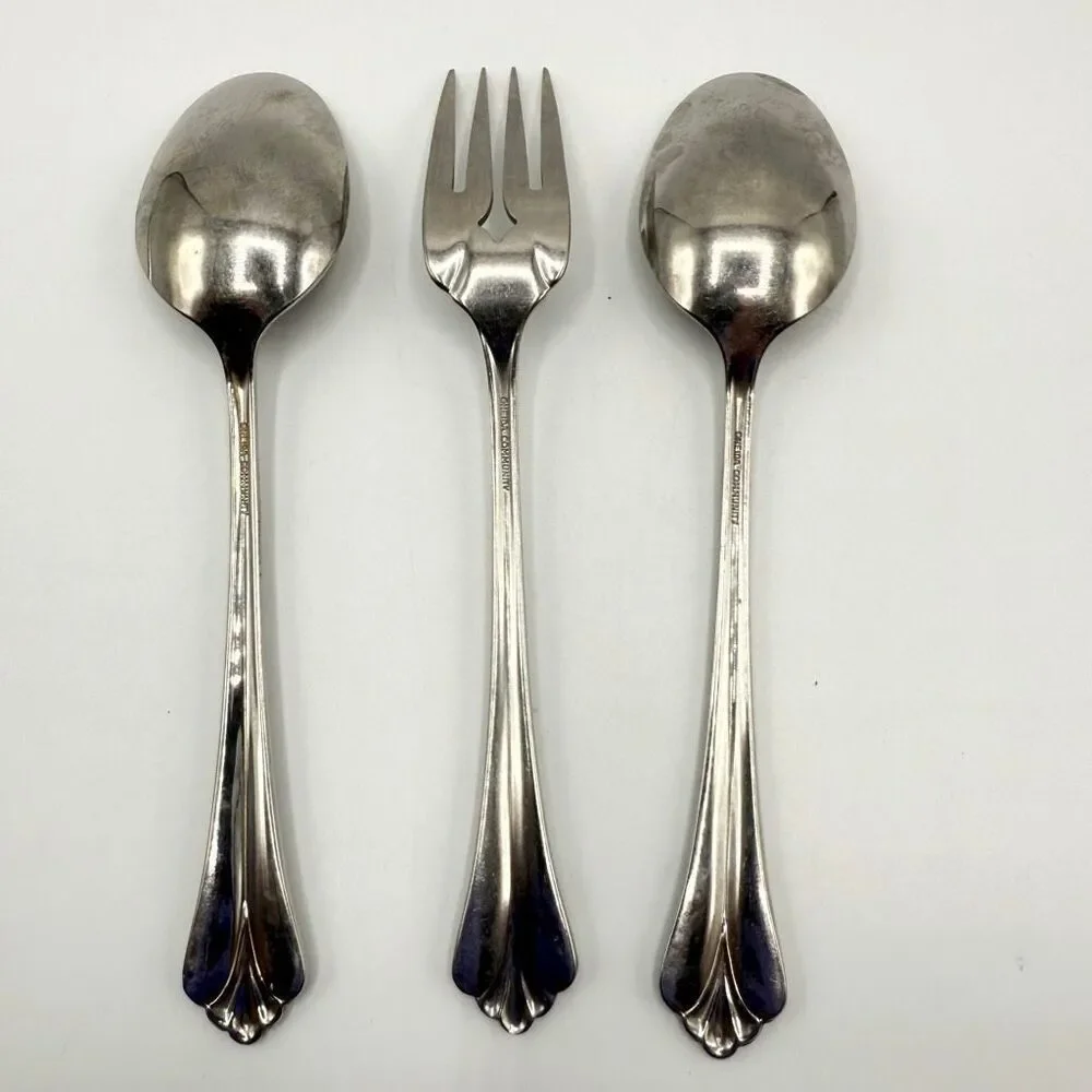 Oneida Community Royal Flute Silver Utensil Set of 3 - Tablespoons and Fork